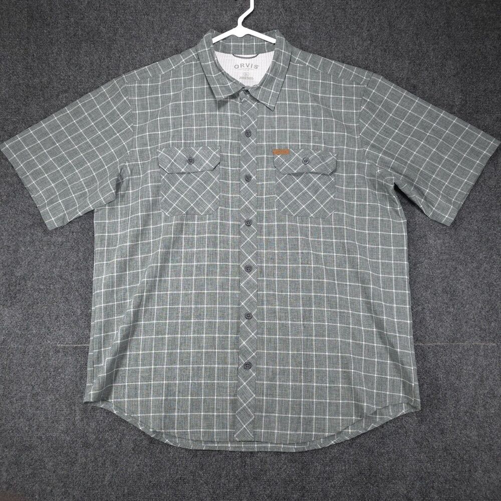 Orvis Classic Collection Plaid Short Sleeve Shirt Men XL Gray Outdoor